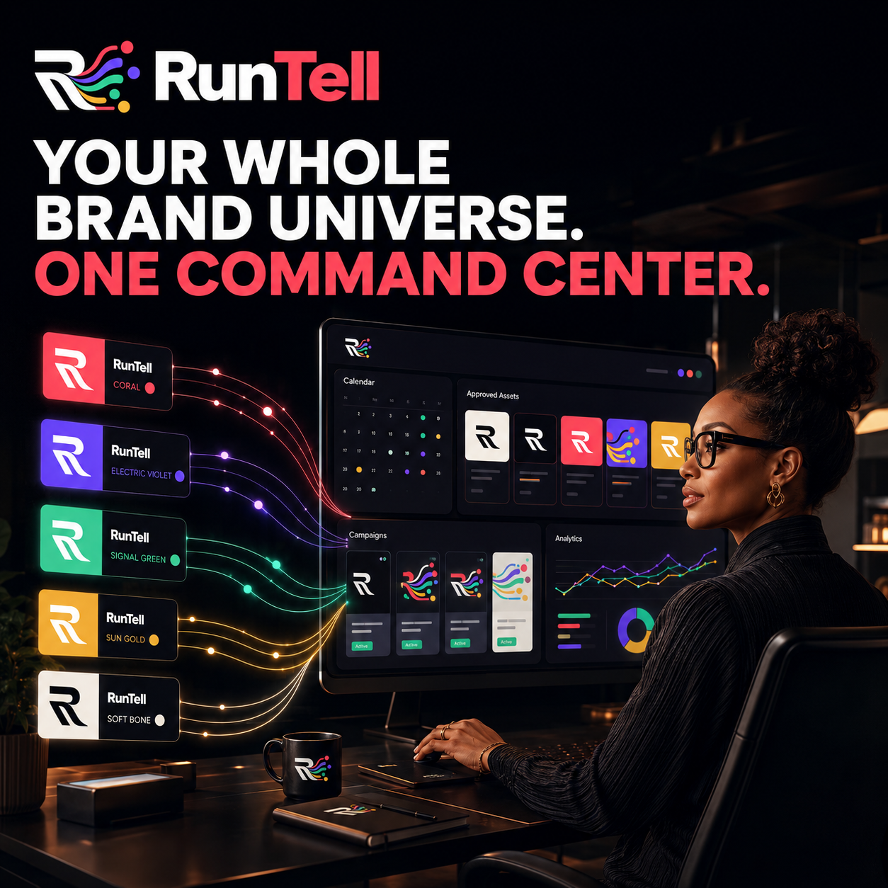 RunTell whole brand universe command-center campaign artwork